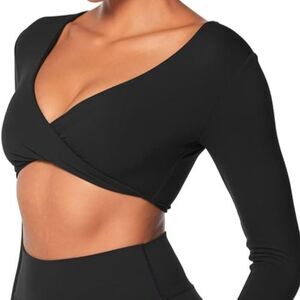 Sunzel Black Twist Front Deep V Long Sleeve Active Workout Top Size XS